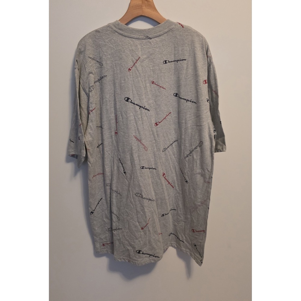 Champion All Over Print Script Logo T-Shirt Gray AOP Tee Mens LT Large Tall NWT - Picture 4 of 9